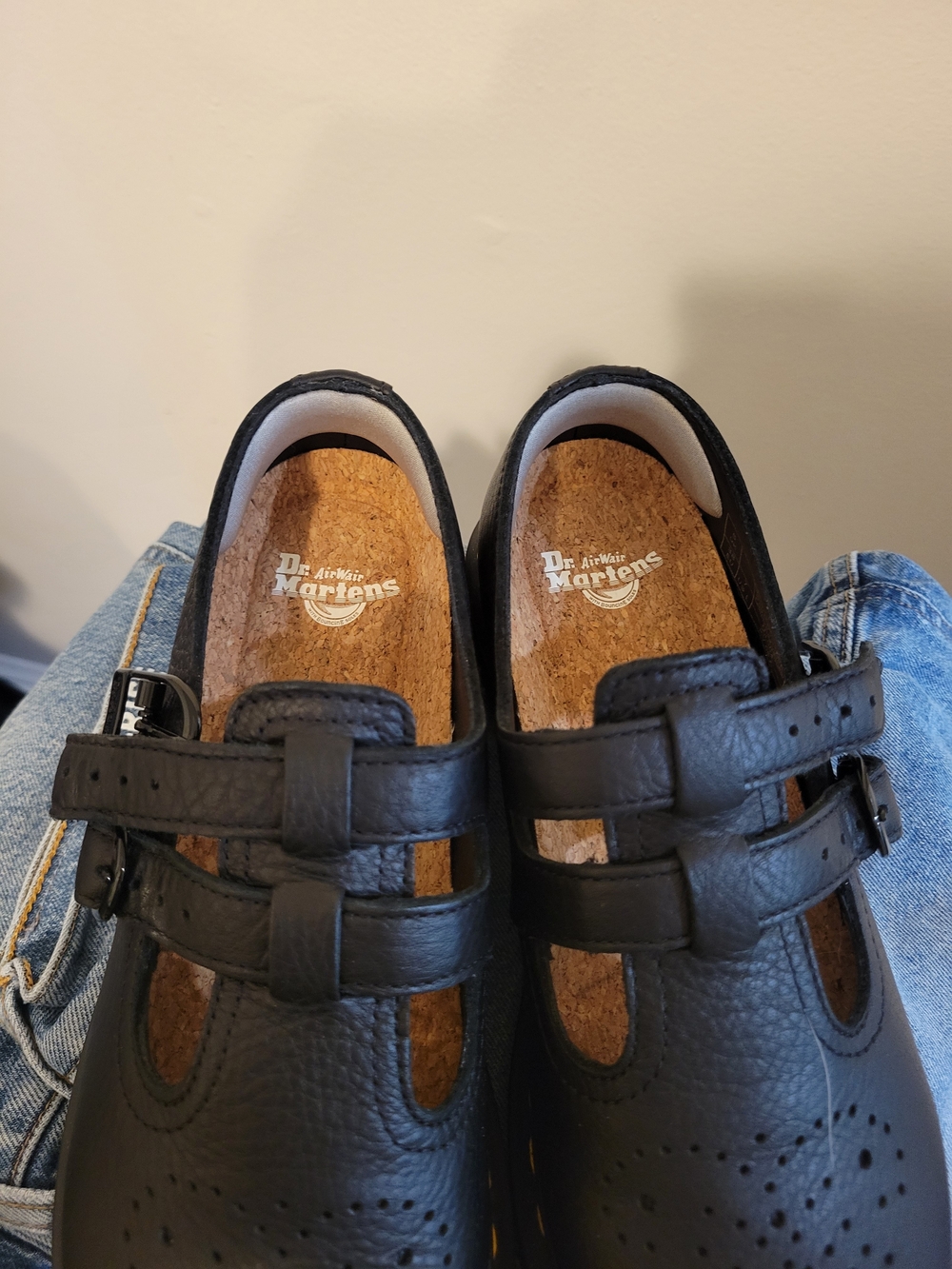 Doc Martens Black Mary Jane Shoes with Yellow Stitching - Picture 6 of 7
